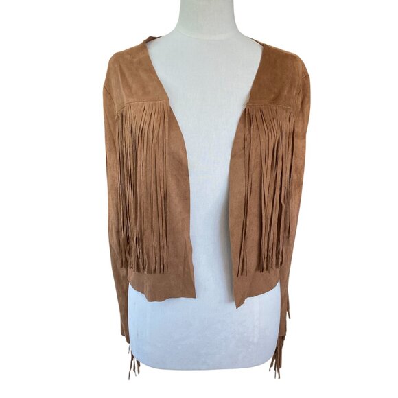 Vocal Faux Suede Western Fringe Jacket Camel Cowgirl Hippie Boho Festival-XL - Picture 2 of 12